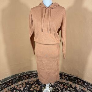 Reiss Knit Hoodie Dress Medium Beige Tan Midi Sweater Dress Minimalist